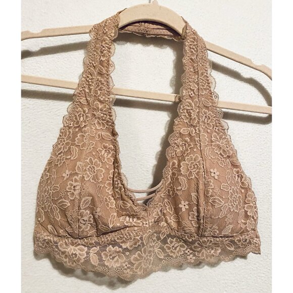 Gilly Hicks by Hollister Bralette Womens Large Dusty Rose Lace Halter Lined - Picture 1 of 6